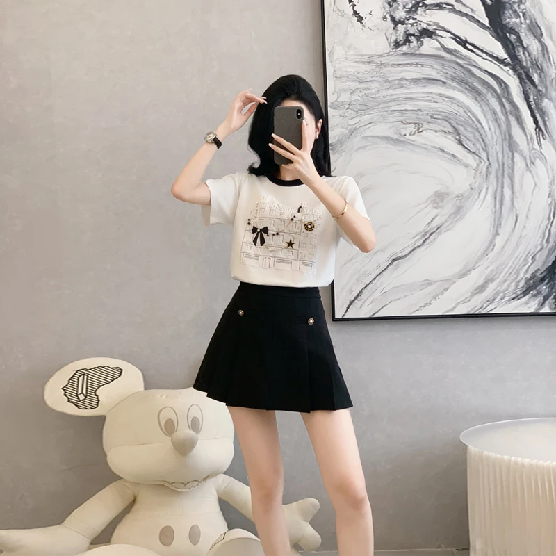 短裤高腰印花时尚套装百搭休闲风韩版显瘦裙子2025夏季短裙学院风