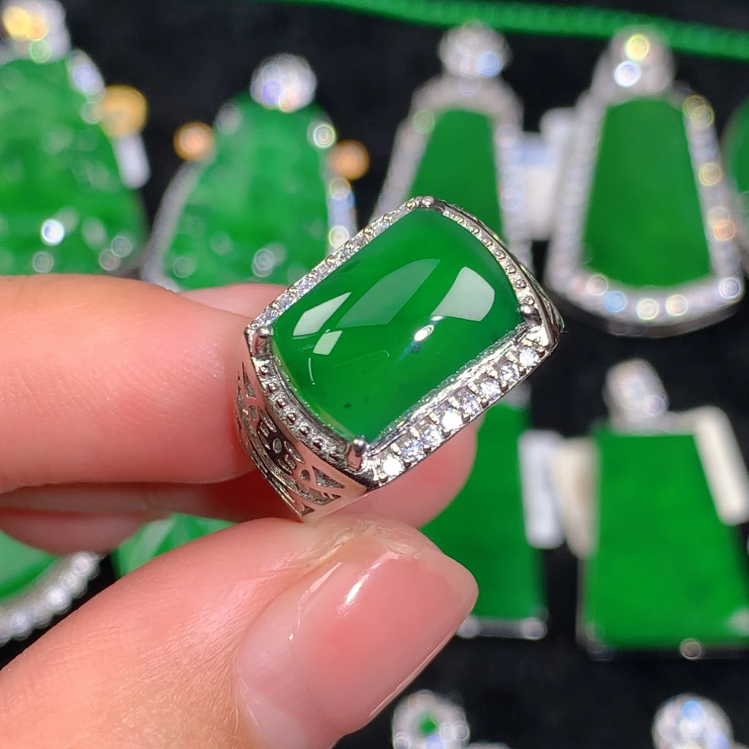 翡翠戒指银S925镶嵌翡翠