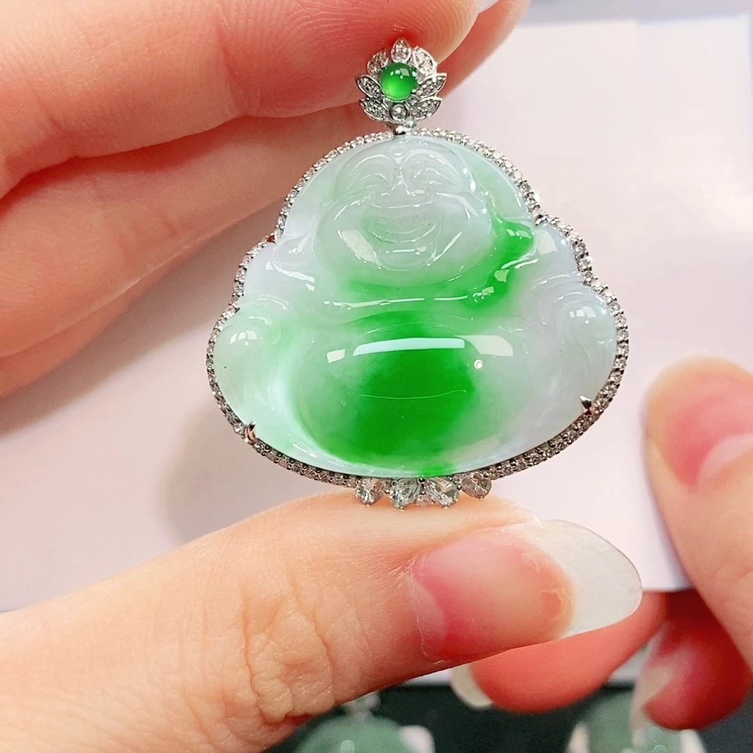 翡翠18K金镶嵌吊坠(不含链)