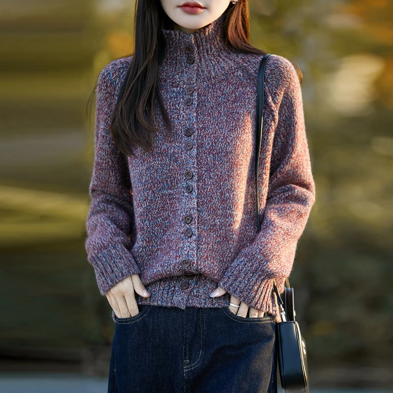 秋冬上新～25年糯米绒七针花纱加厚开衫显瘦百搭上衣女气质