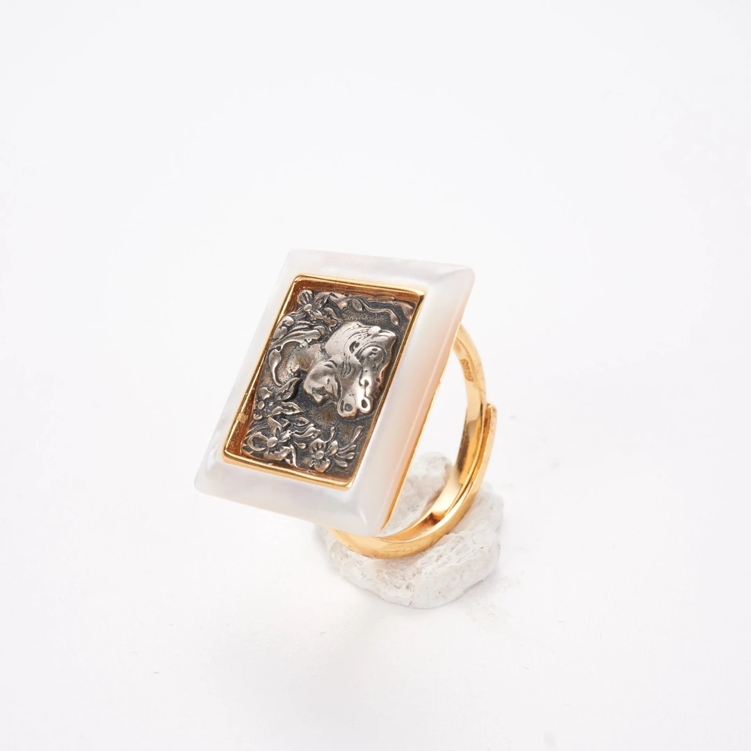 925银戒指 欧美中古人像设计时尚开口戒指 BU41XMRS-16513