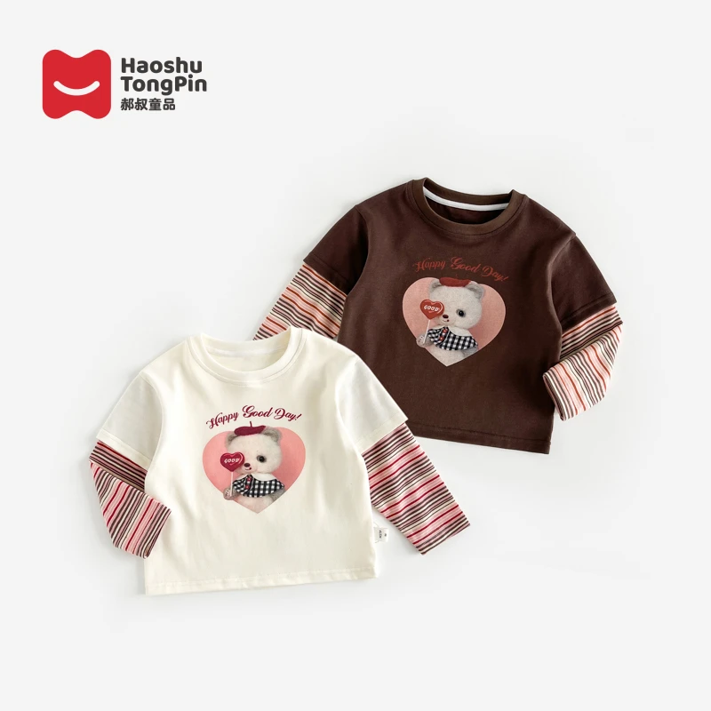 【现货】郝叔童品秋季新款洋气2025女童时尚假两件长袖T恤潮HP5301