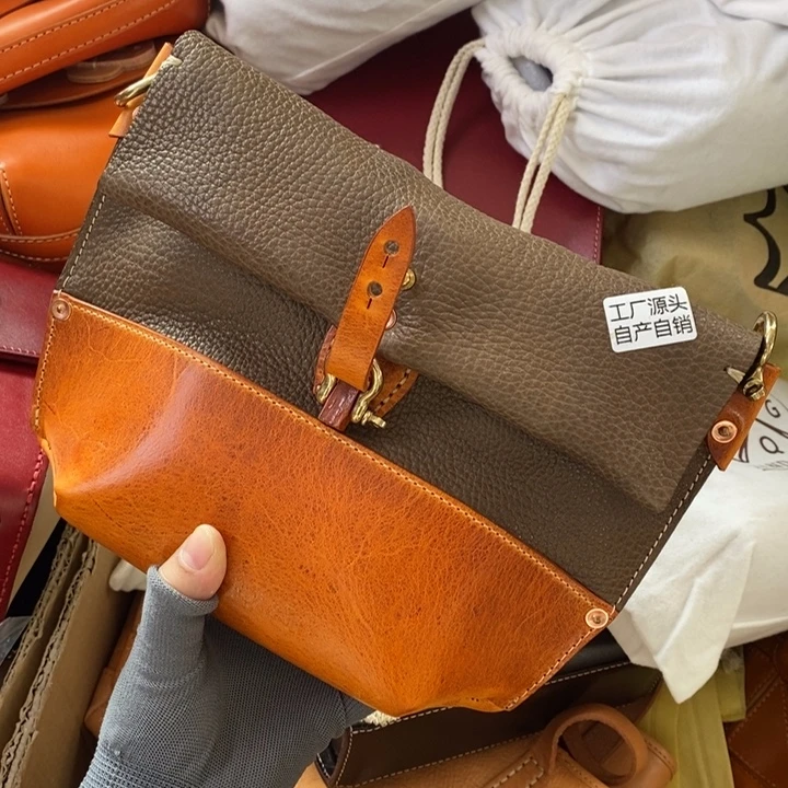 头层牛皮瑕疵单肩包宽25