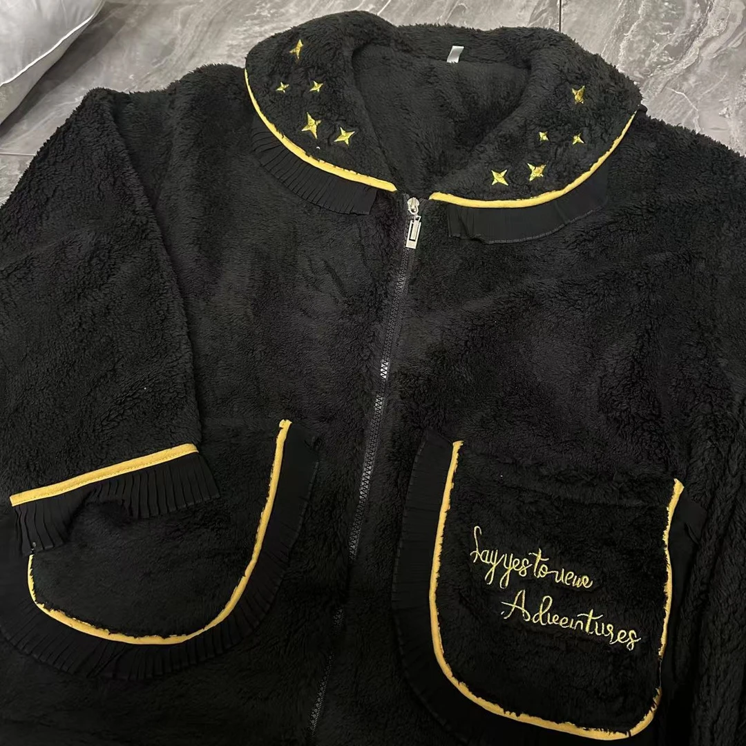 86-黑花边星星女士冬季加厚可家居可外出套装