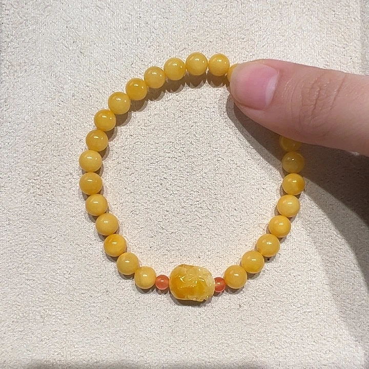 蜜蜡未镶嵌手链6.5mm蜜蜡手串