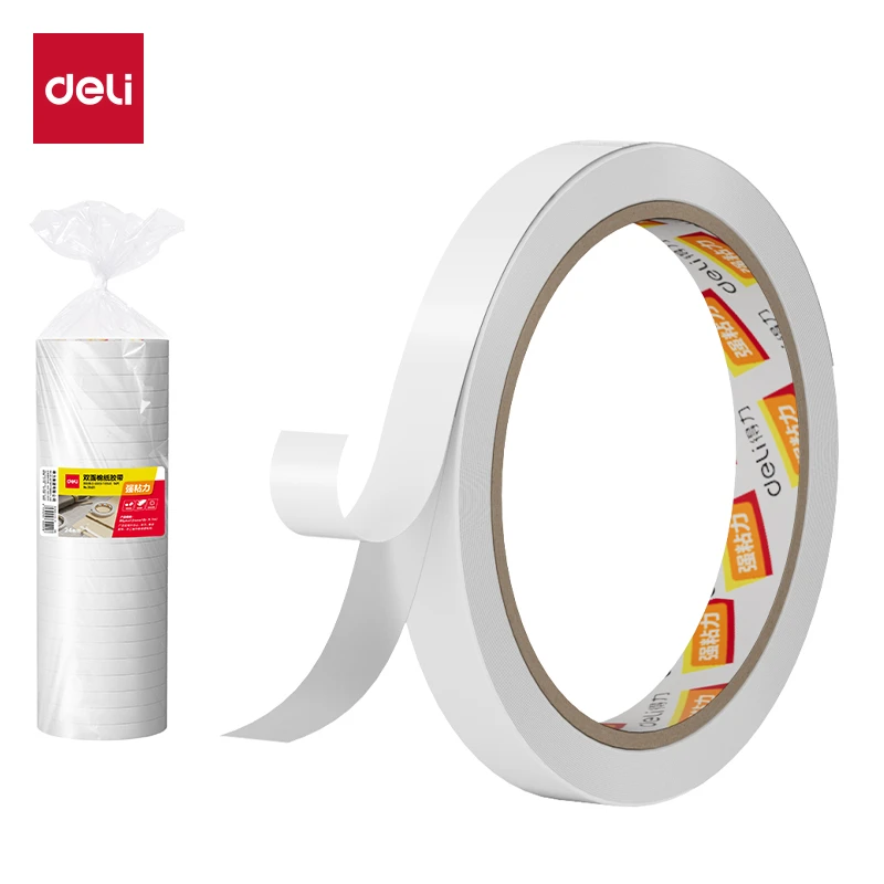 得力30401棉纸双面胶带12mm*10y*80um(24卷/袋)