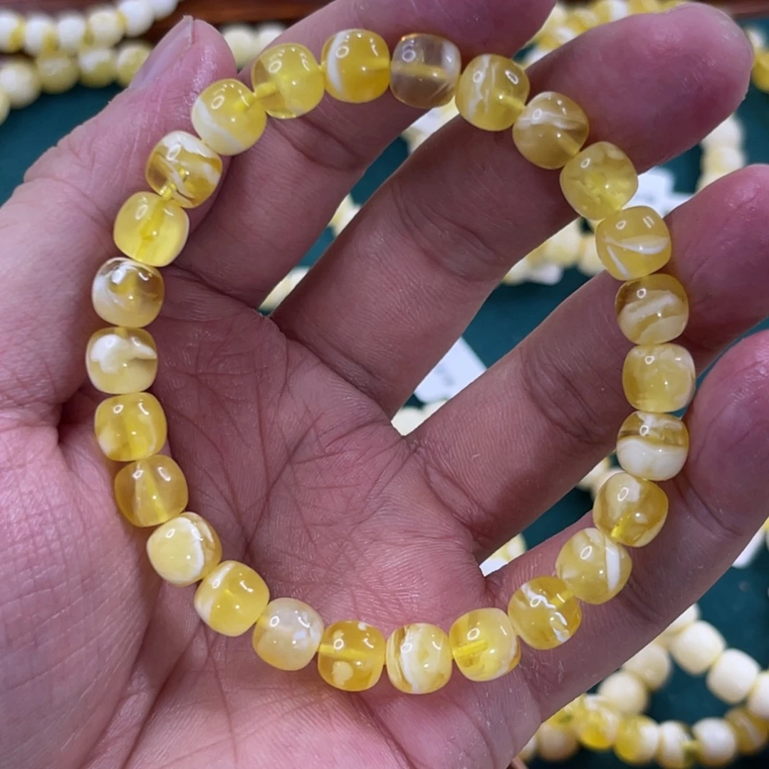 蜜蜡未镶嵌珠宝奇石8mm金瓷白微粉