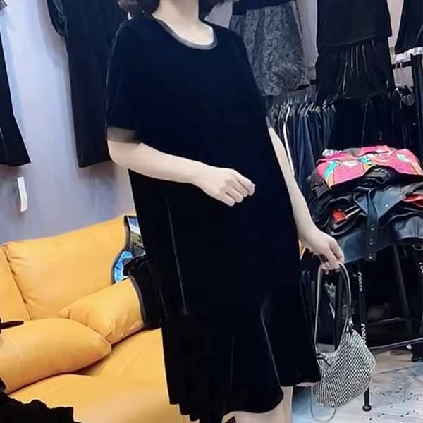 2025年夏季新款韩版洋气显瘦中长裙宽松美背荷叶边连衣裙LS456