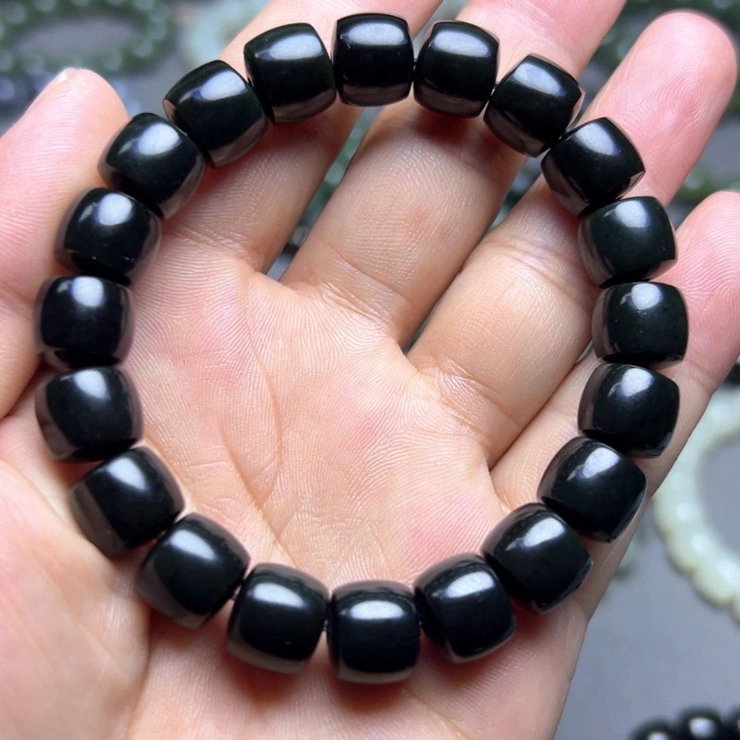 和田玉未镶嵌手链黑青河道料卡11