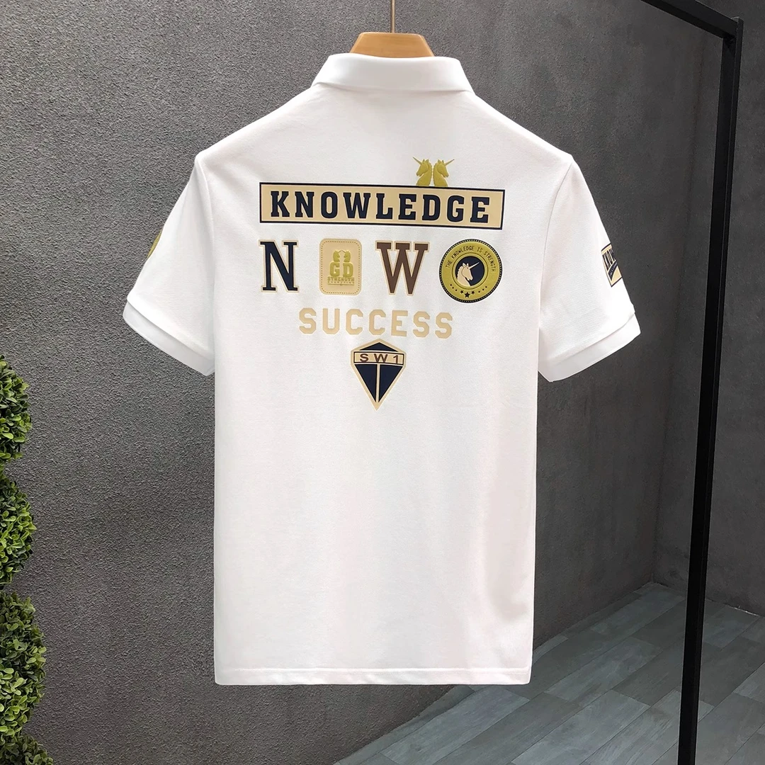 POLO衫男短袖高级感潮牌夏季字母刺绣休闲上衣男士修身翻领半截袖