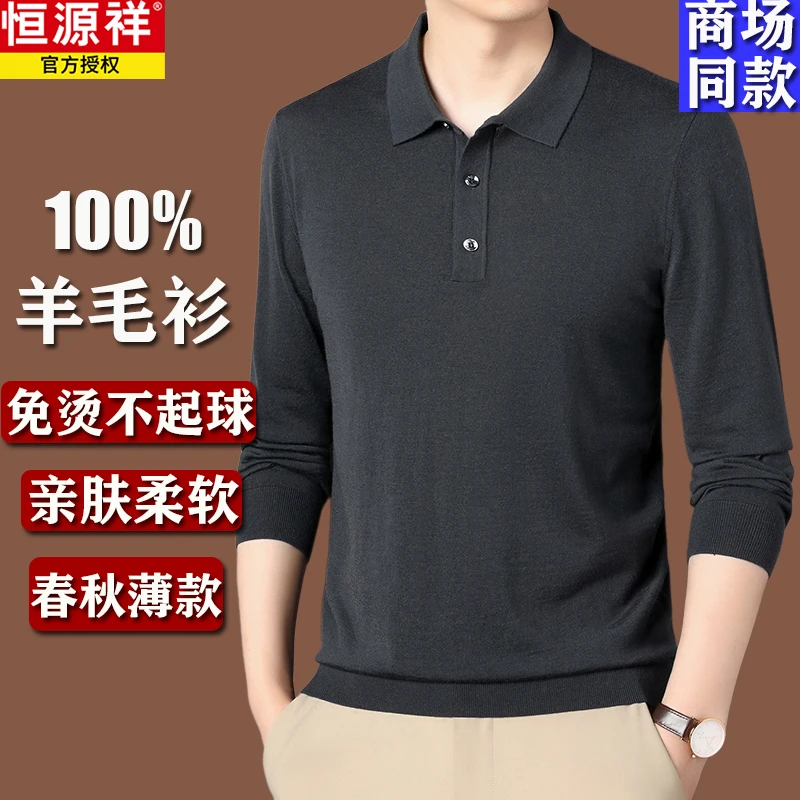 恒源祥超细精仿100%羊毛衫男2025新款男士翻领内搭针织打底衫毛衣