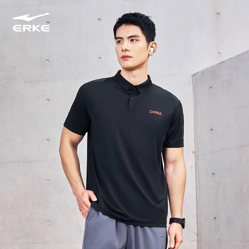 鸿星尔克男装2025秋季款polo衫中国冰丝防晒抗菌短袖t恤上衣男装