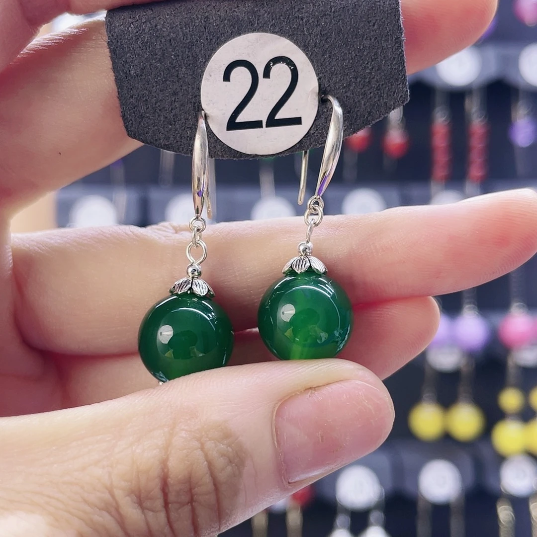 玛瑙/玉髓银S925镶嵌耳坠12mm