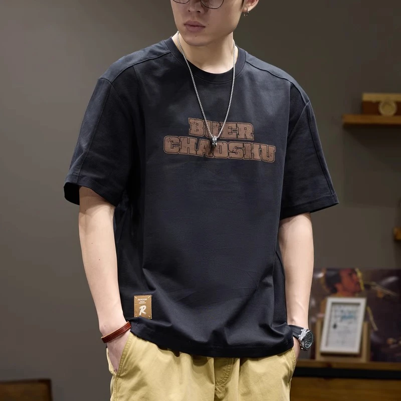 LEIGHZ/雷茨重磅短袖t恤男士潮牌印花上衣夏季新款宽松半袖体恤