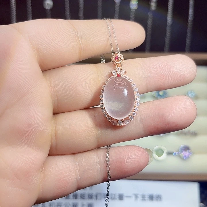 芙蓉石银S925镶嵌吊坠(不含链)