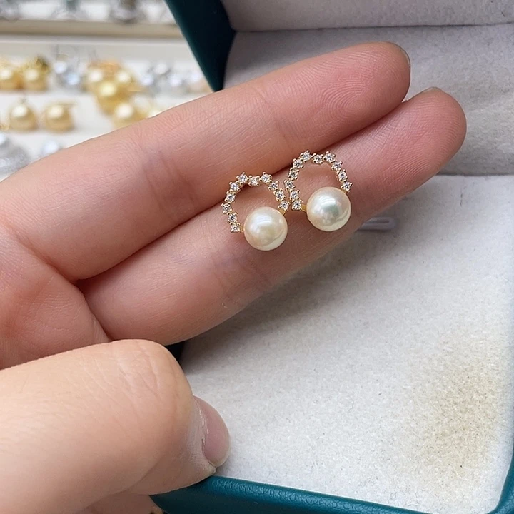 银S925镶嵌海水珍珠耳饰