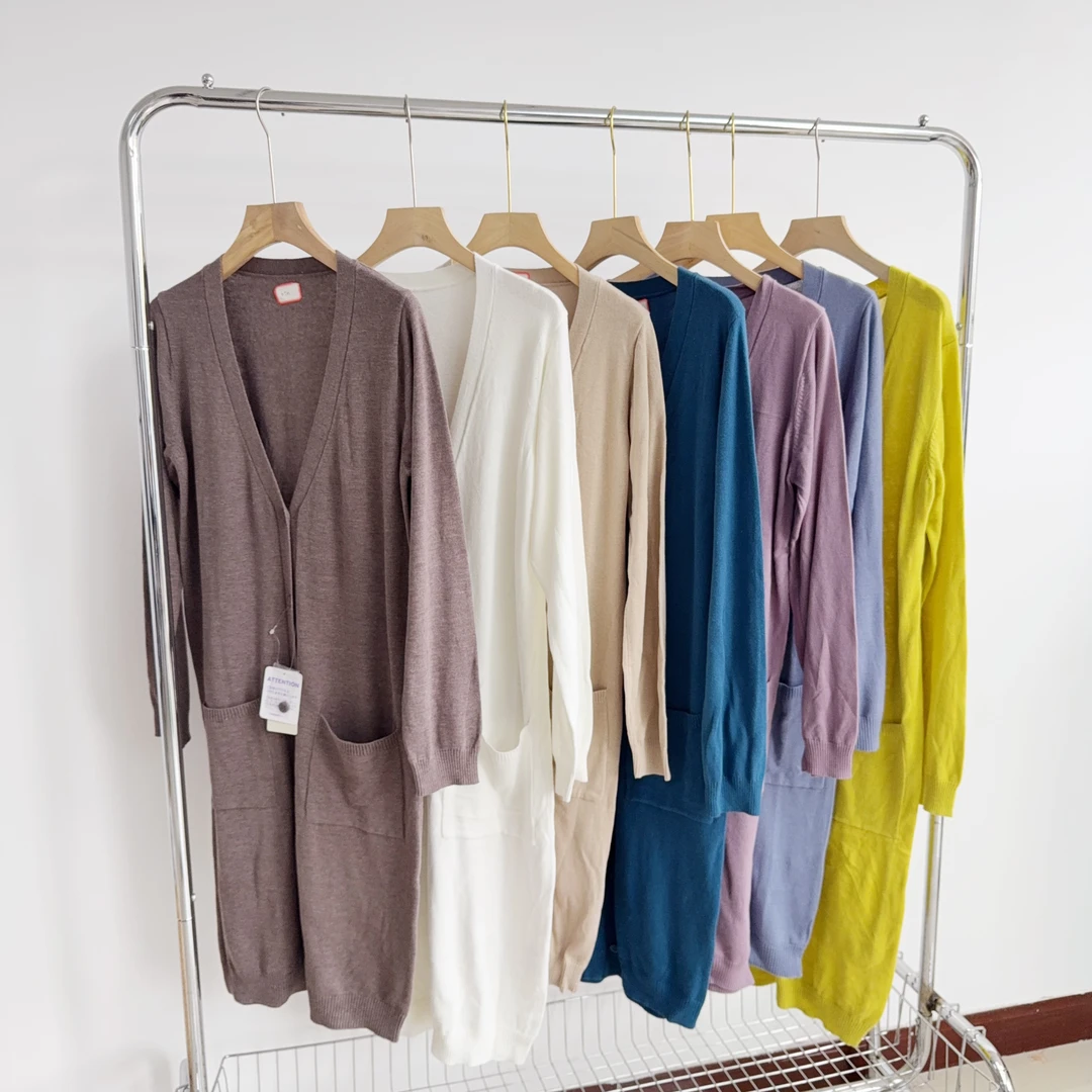 H222 多色加长款秋款棉线休闲针织开衫