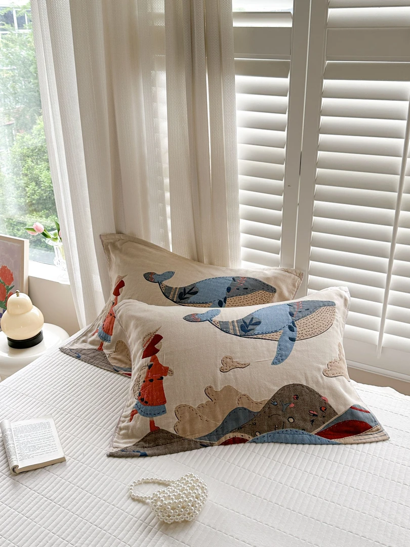 日贸原单十层纱布色织多功能枕巾一对装 鲸落