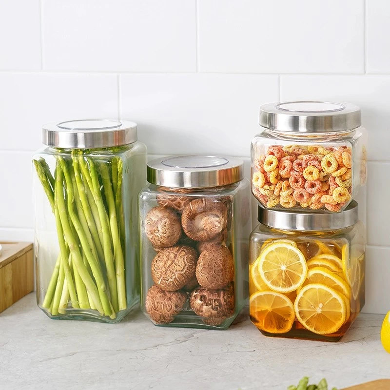 乐扣乐扣玻璃密封罐食品收纳瓶家用防潮方形透明玻璃瓶杂粮茶叶罐