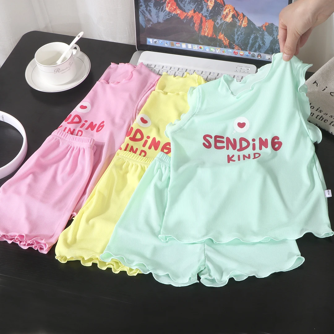 夏季童装套装短袖短裤薄款儿童家居服女宝宝两件套睡衣空调服洋气