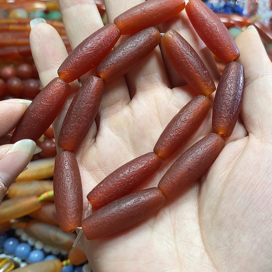 玛瑙/玉髓未镶嵌珠宝半成品橘皮玛瑙天珠一条卡10*30mm