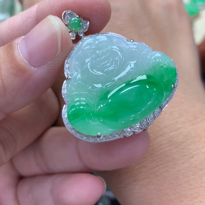 半***凉翡翠18K金镶嵌吊坠(不含链)