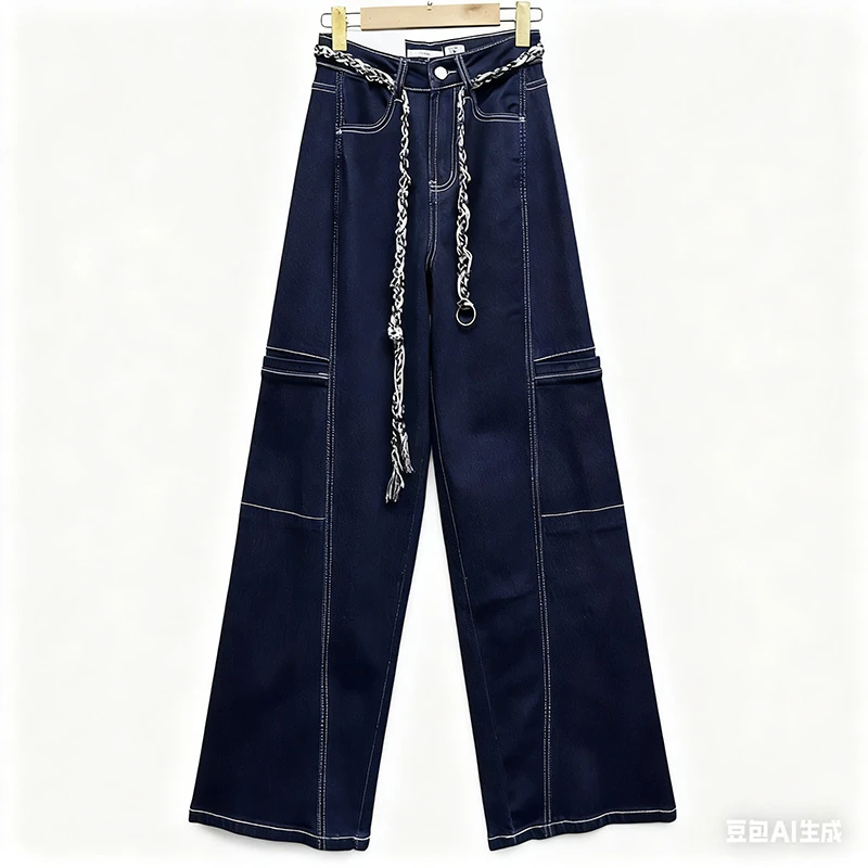 外贸原单170高个子秋季新款女装韩版高腰修身休闲百搭阔腿牛仔裤