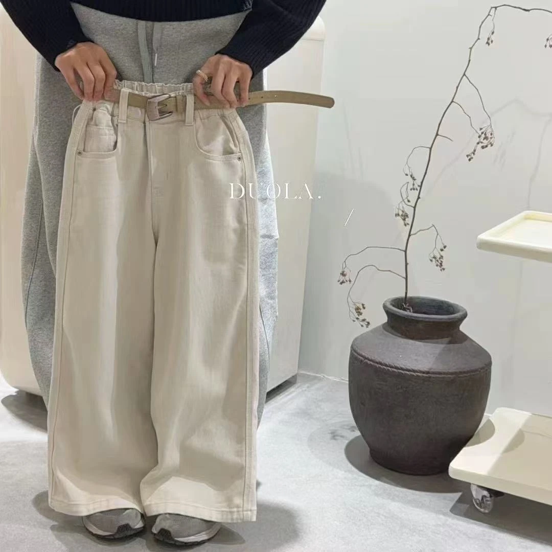 p0552浅色直筒百搭阔腿牛仔裤