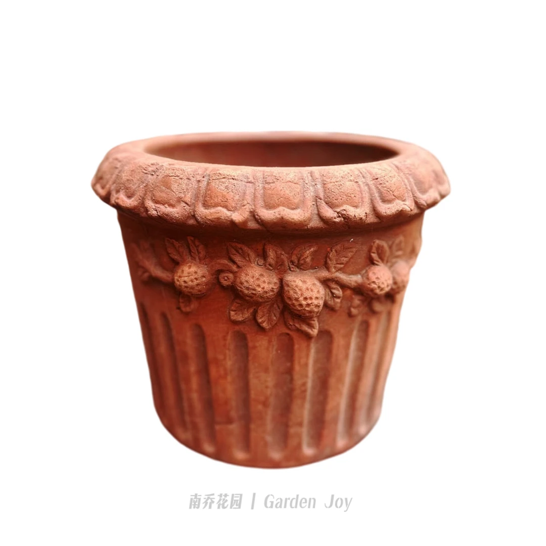 【南乔花园】粗陶花盆石榴竖纹圆口红陶盆花园杂货种植盆