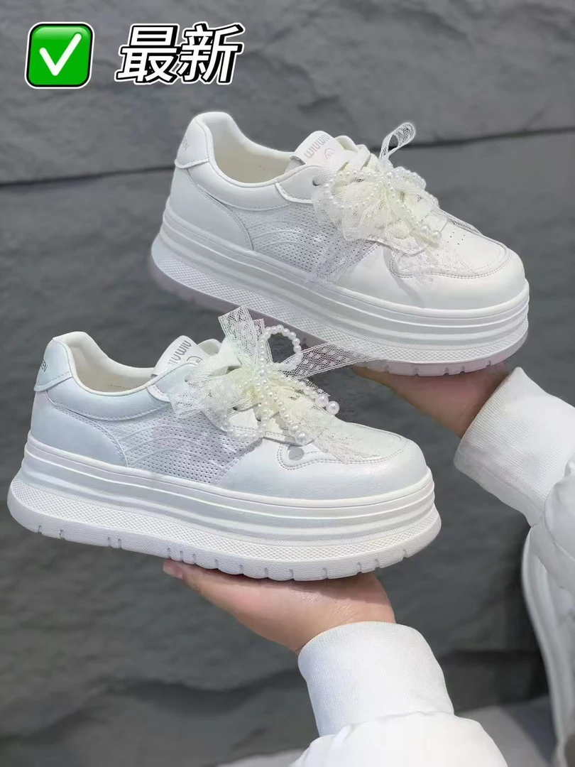 厚底网面小白鞋女透气薄款新款爆款百搭松糕软底休闲板鞋
