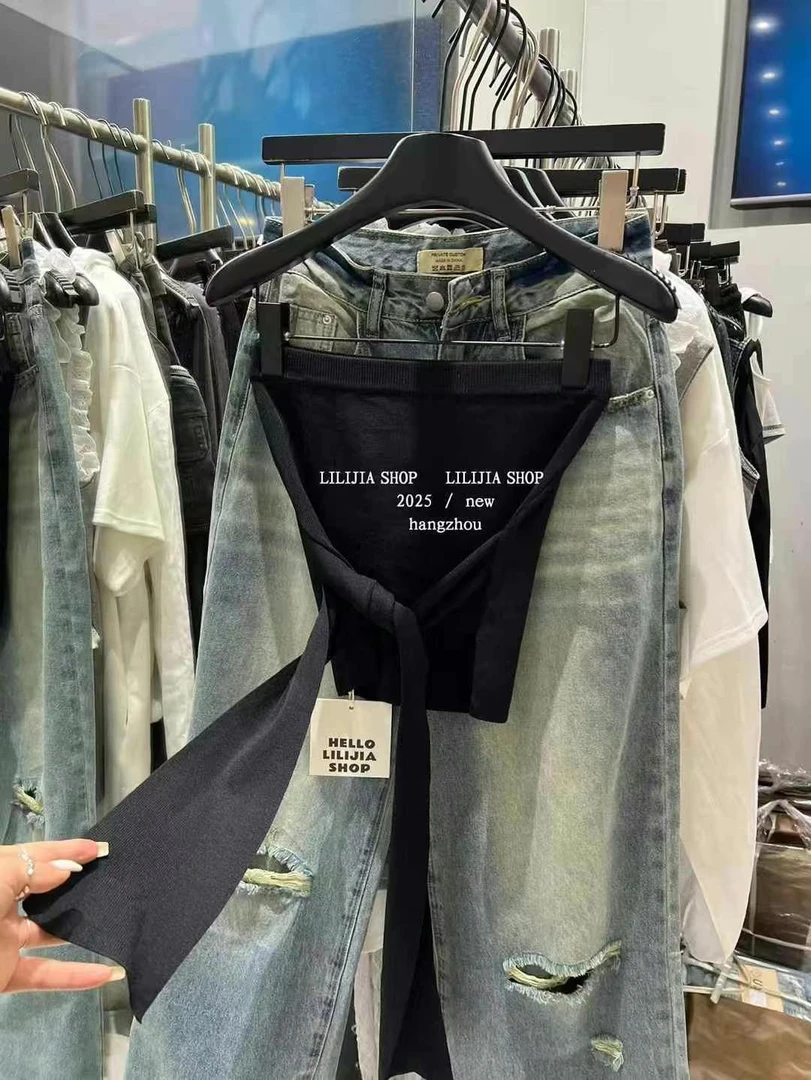 漂亮家「辣度满分」绑带冰丝紧身弹力抹胸上衣