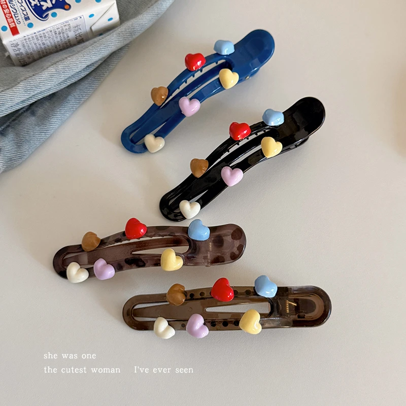 韩系简约彩色爱心发夹女后脑勺抓夹高级感2025新款鸭嘴夹发卡夹子