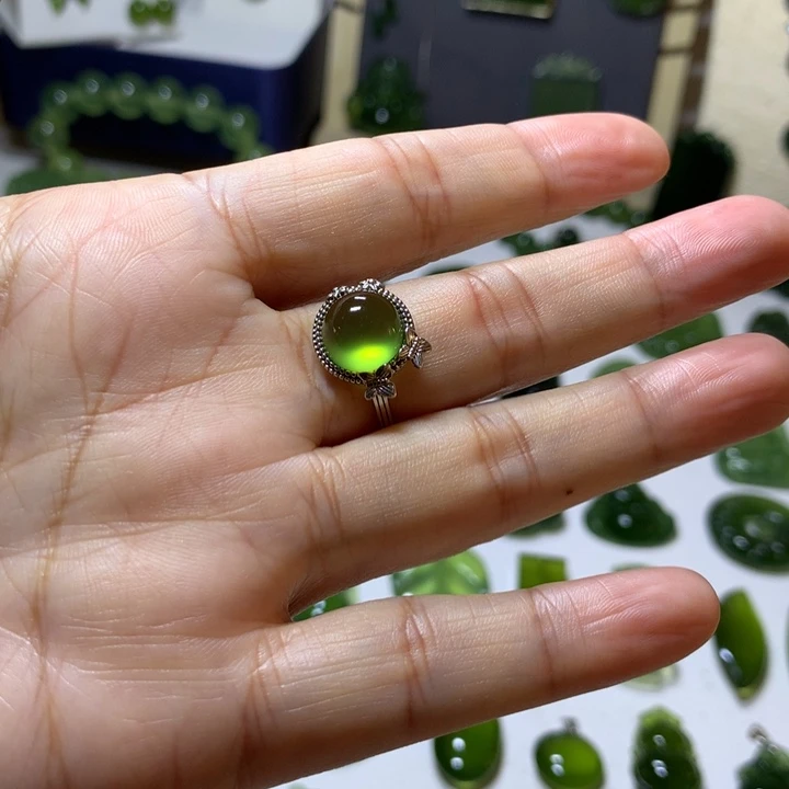 岫玉银S925镶嵌戒指戒指