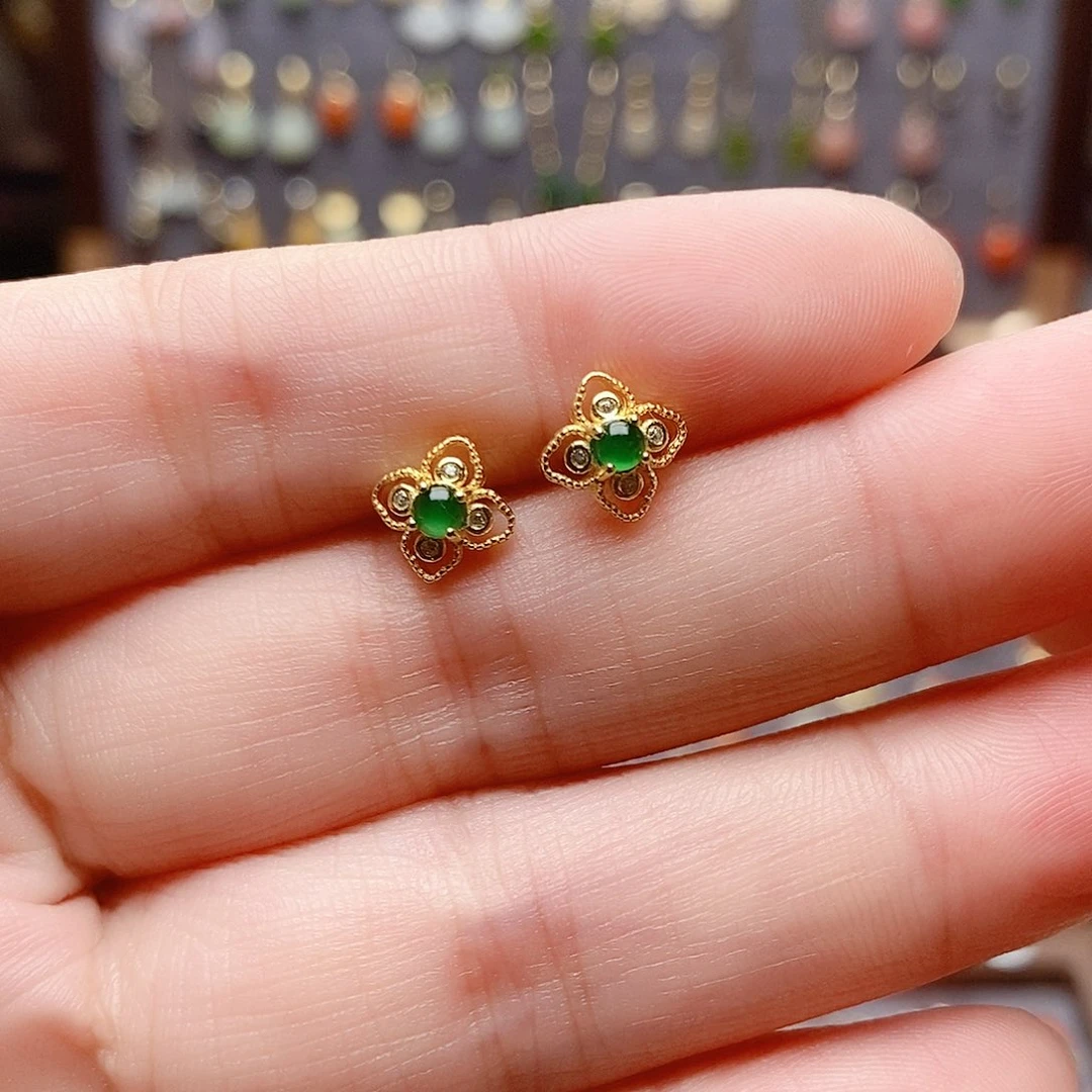 银S925镶嵌和田玉耳饰