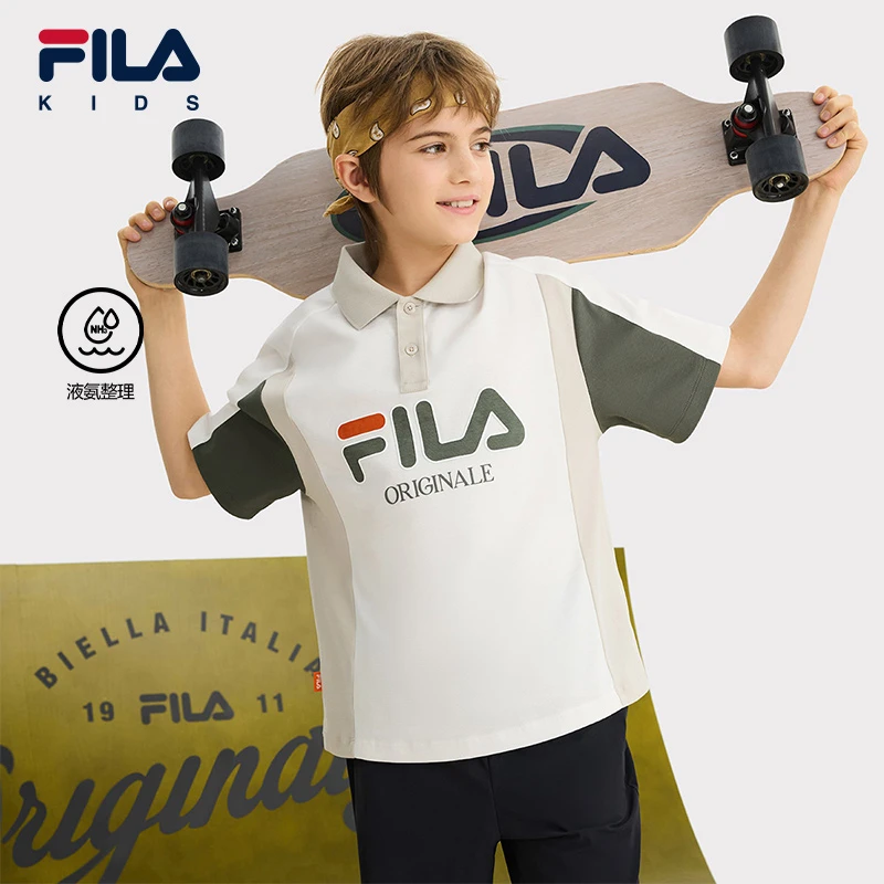【斐乐儿童】2025夏季中大童美式街头时尚针织短袖POLO衫K12B521112