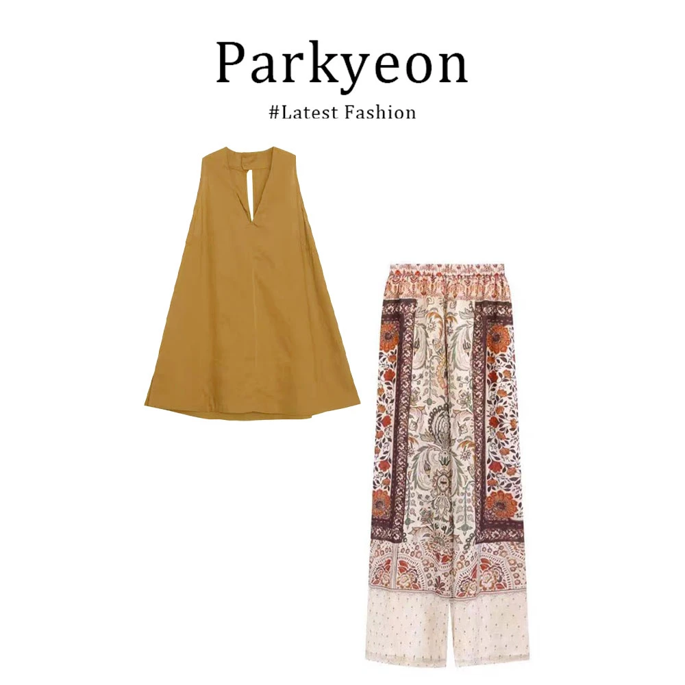 夏季新款老钱风高级感套装穿搭女宽松上衣搭印花设计感休闲裤