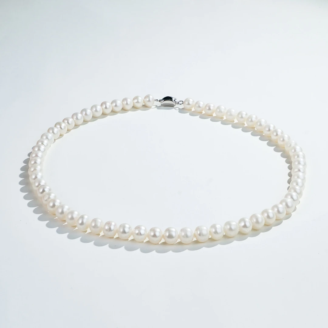 7.5-8.5mmA467 无核S925银天然淡水珍珠项链45cm