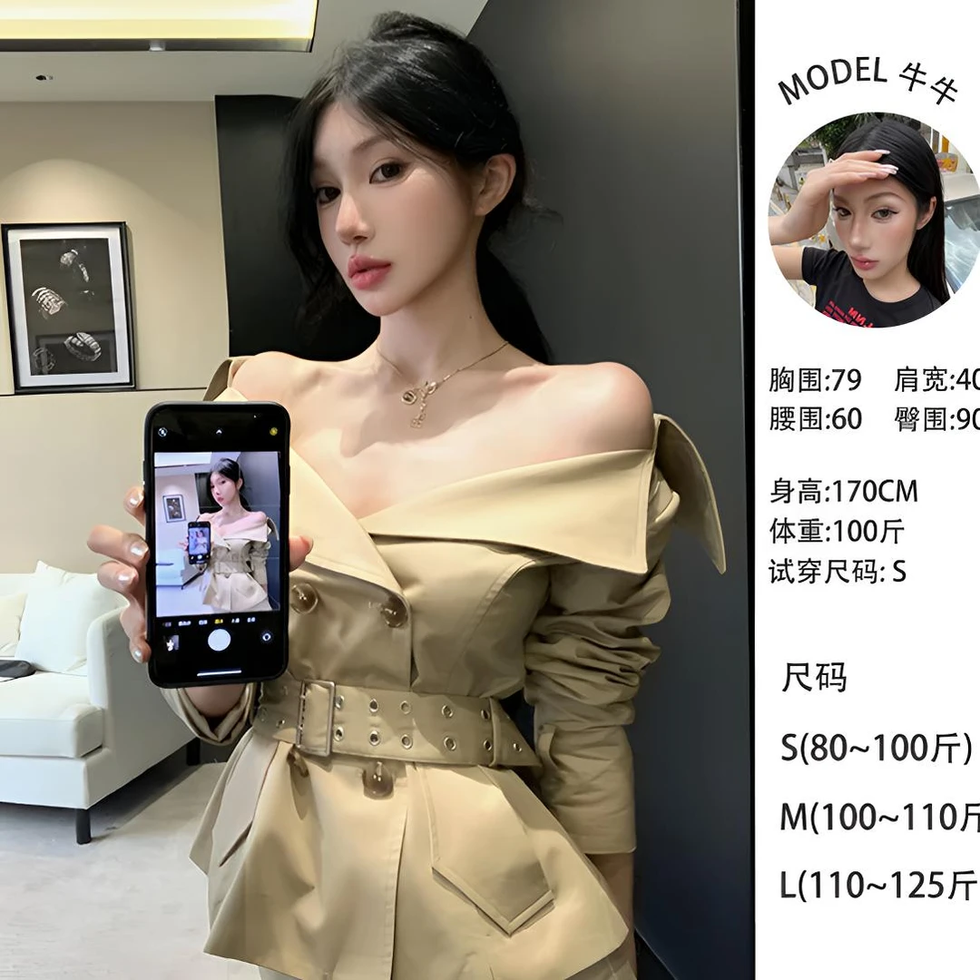 牛牛【法国风情】秋季法式复古气质翻领双排扣收腰风衣外套N25N2988