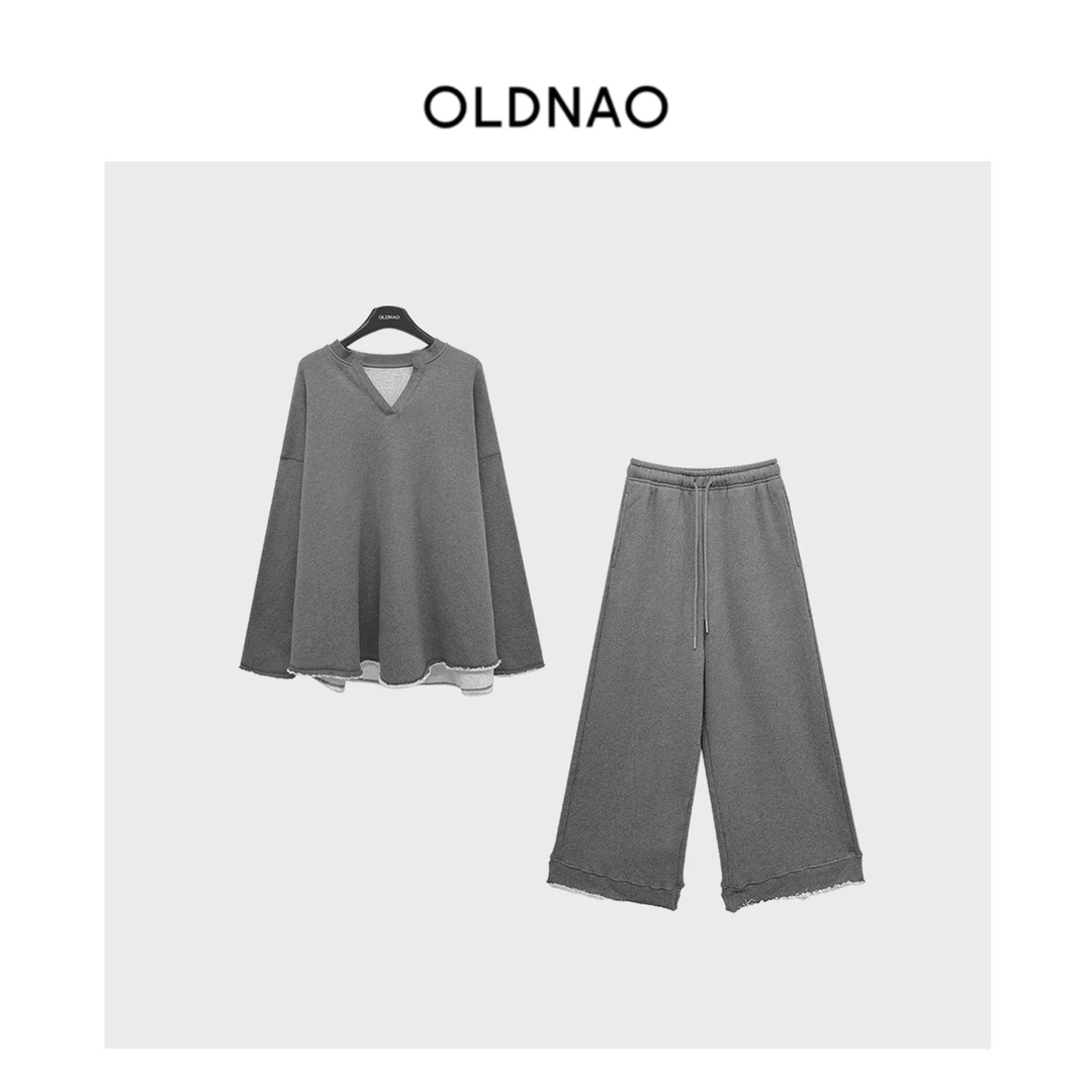【OLDNAO】品牌订单线灰漾极简风宽松破遍毛圈卫衣卫裤套装-NI-DZ