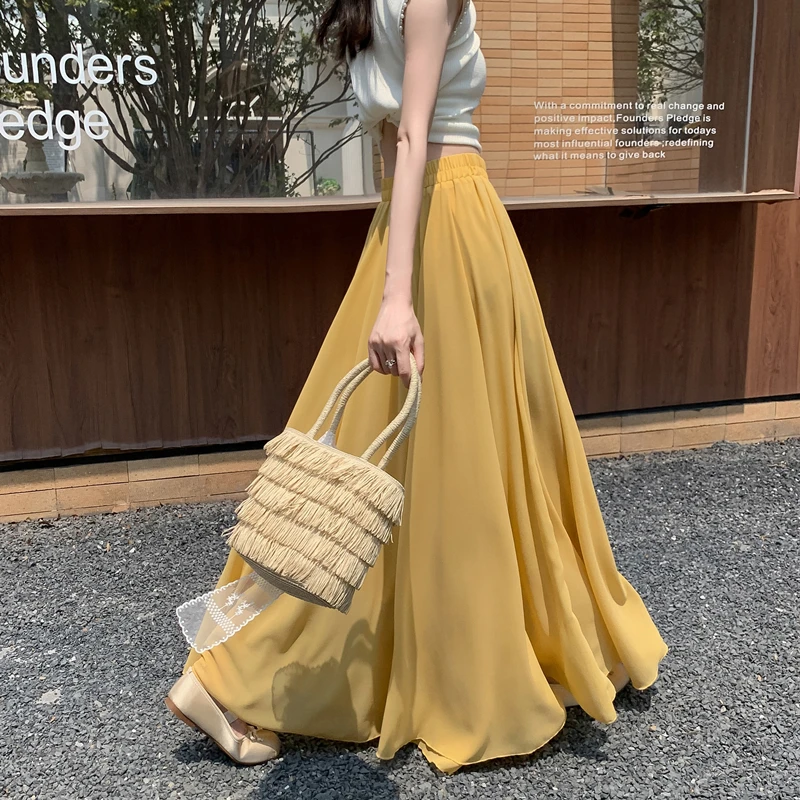 2025夏季雪纺半身裙百褶大摆裙显瘦沙滩海边度假裙波西米亚女裙