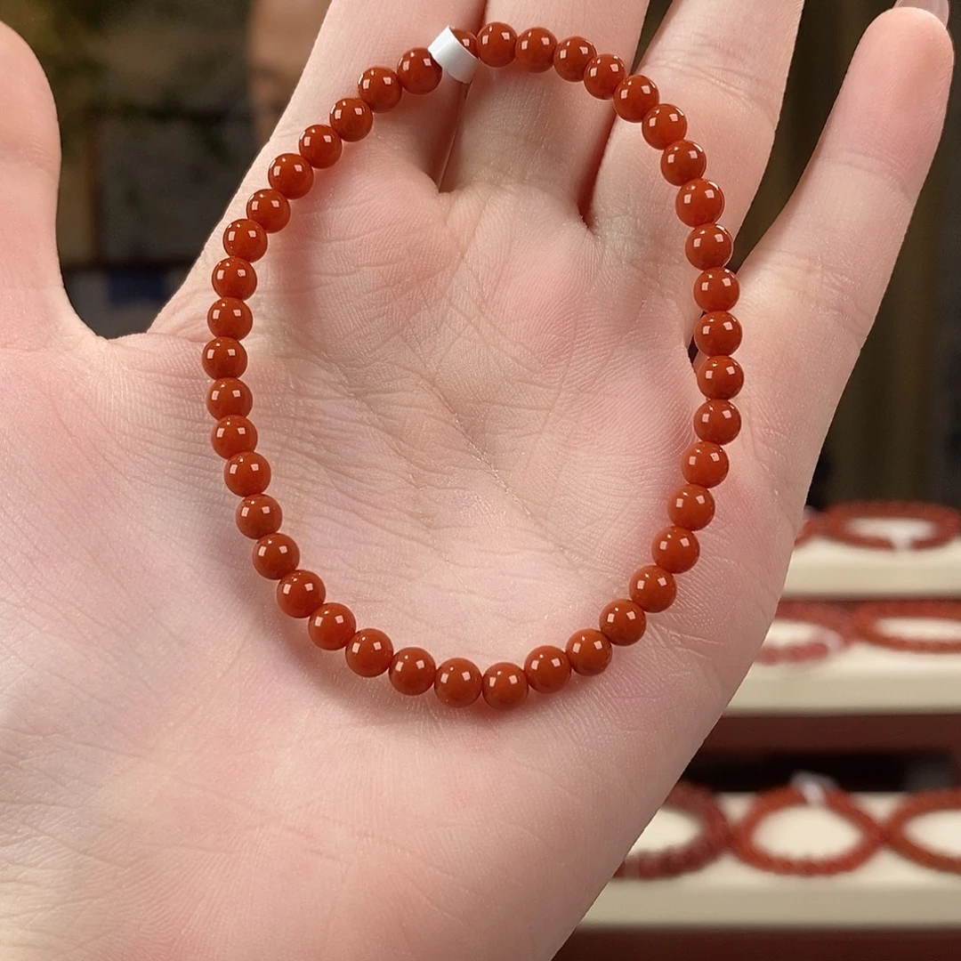 南红玛瑙未镶嵌手串原矿4mm 原矿柿子红