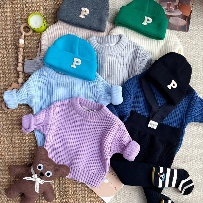 网红热卖婴儿毛衣纯色加厚宝宝针织打底衫修身上衣套头保暖长袖软