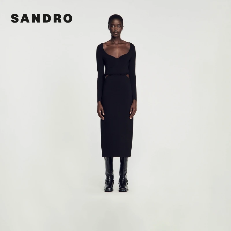 SANDRO秋冬新款女装法式时尚设计感性感低领连衣裙SFPRO03504