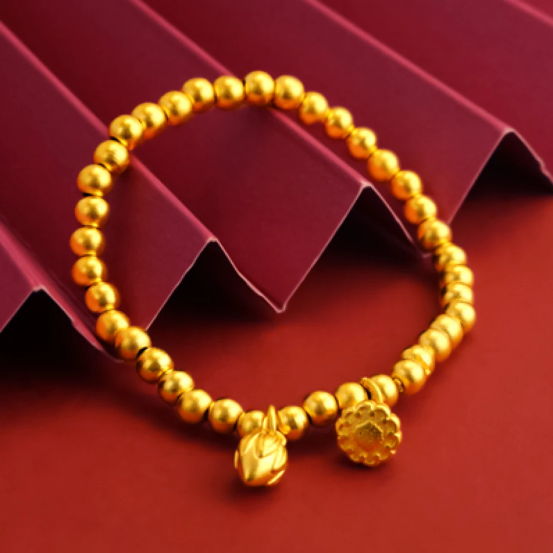 铜合金手链 【两世欢手链】莲子莲蓬古法哑光磨砂弹力绳手链传承