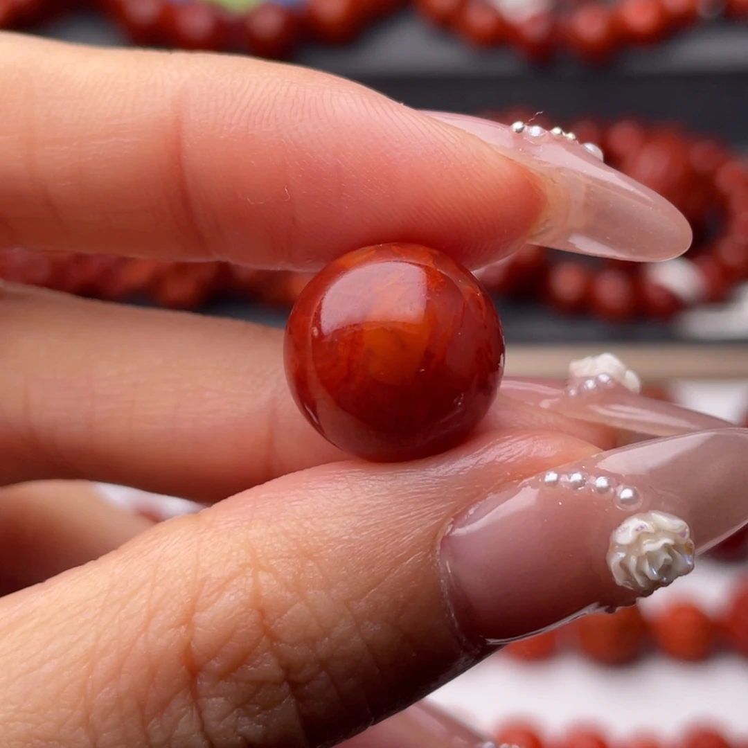 南红玛瑙未镶嵌手链14.8mm瓦西牛血火焰单珠