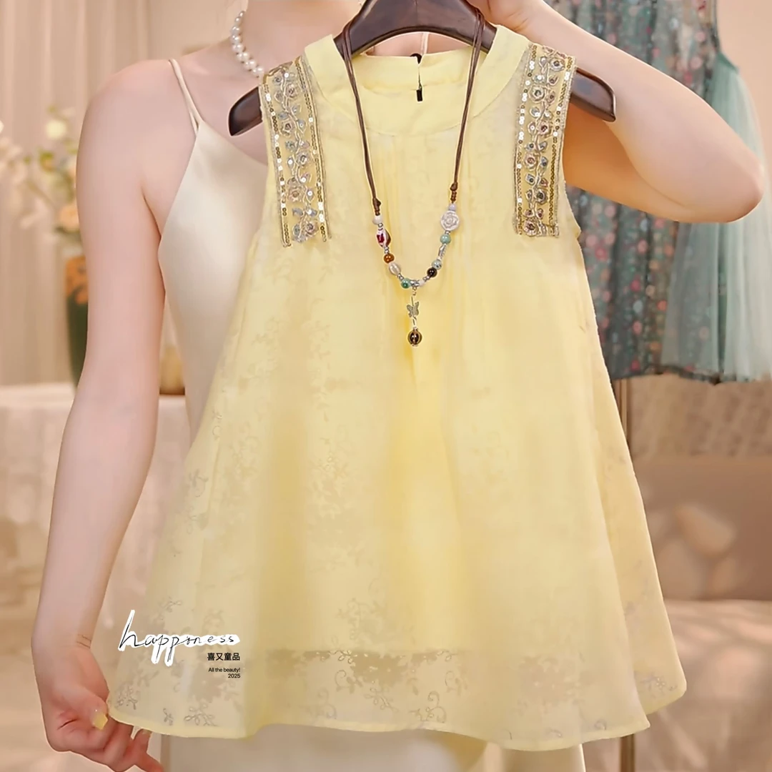 【七里香】夏季女童新款民族风花卉无袖洋气背心裙甜美公主连衣裙