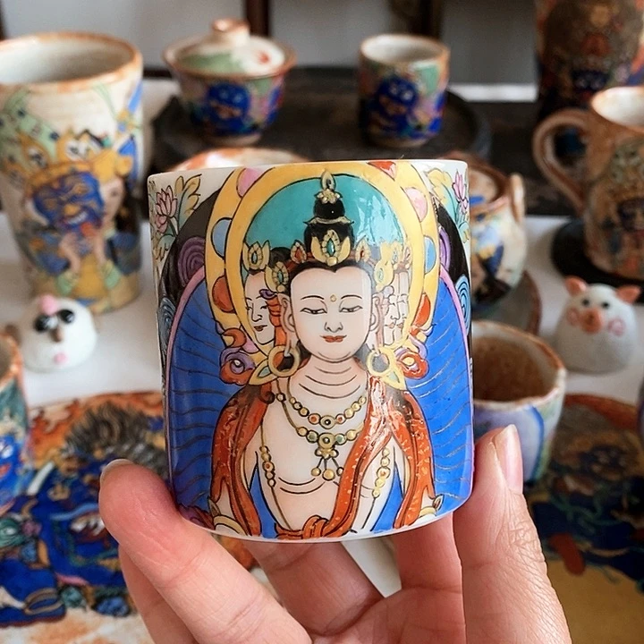手工手绘大日如来茶杯