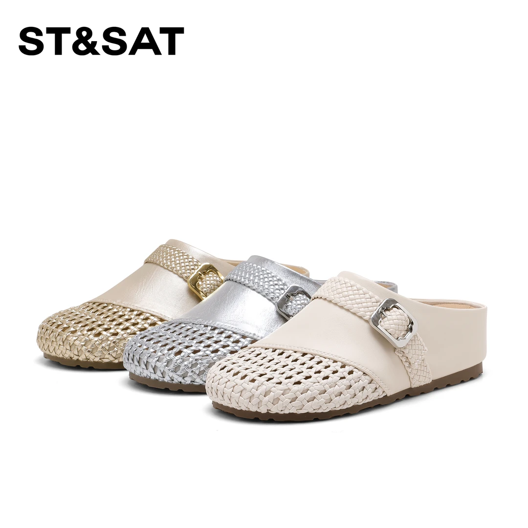 St&Sat/星期六百搭轻便镂空半拖2025新款休闲时尚气质网红凉鞋