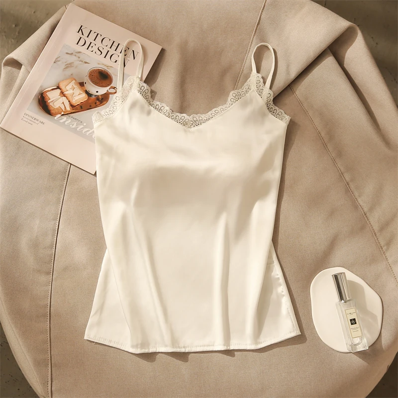 性感蕾丝花边拼接缎面吊带背心女夏新款气质修身内搭美背无袖上衣