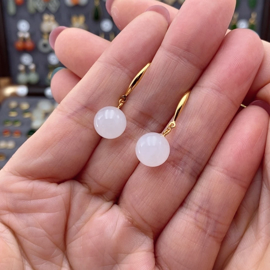 银S925镶嵌和田玉耳饰